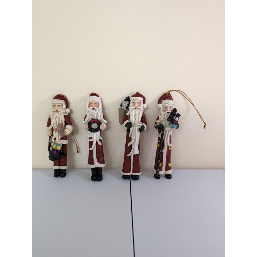 4 Vintage Santa Claus Pencil Blow Mold Ornaments Plastic Christmas 6"